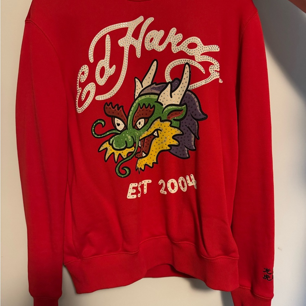 Ed Hardy Vibrant Red Sweatshirt with Dragon Motif